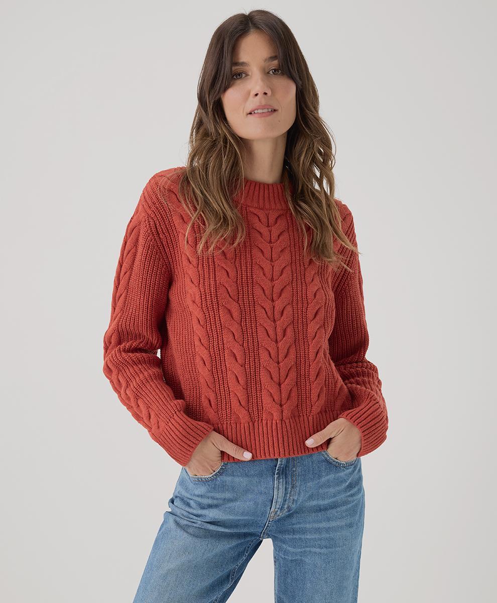 Womens Cable Knit Crew Sweater 3XL Product Image