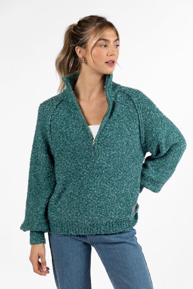 Signature Move Green Fuzzy Quarter Zip Pullover Product Image