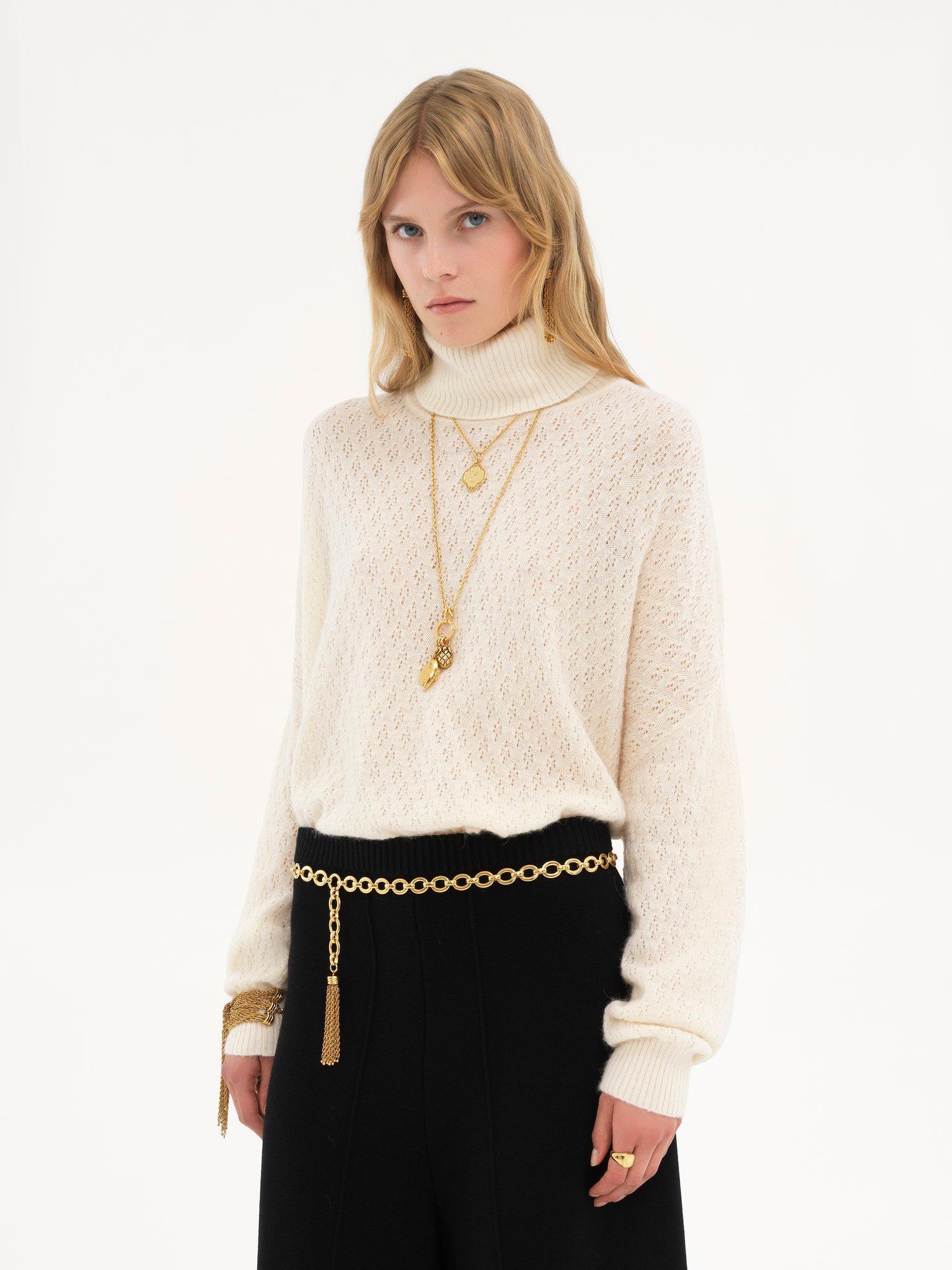 Generous turtleneck sweater in pointelle knit Product Image