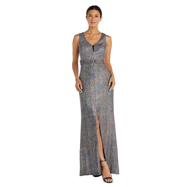 Petite R&M Richards V-Neck Foil Evening Gown, Womens Product Image