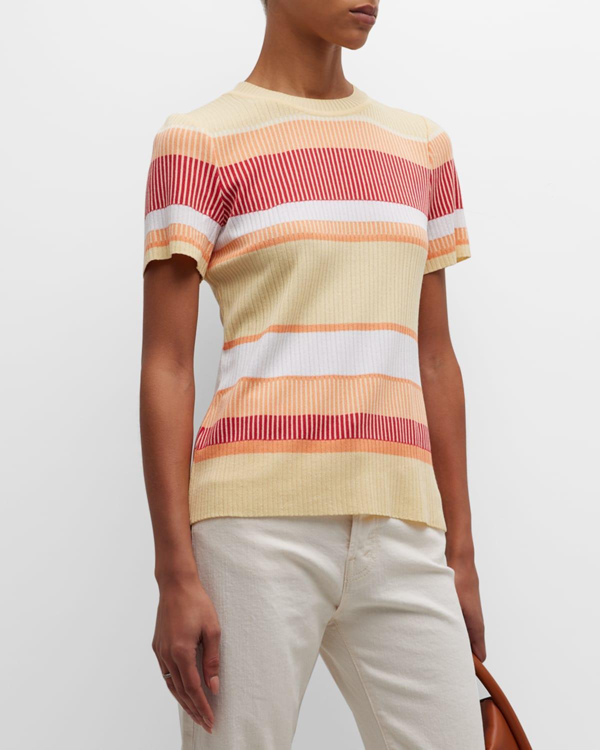 Striped Short-Sleeve Ribbed Tunic Product Image