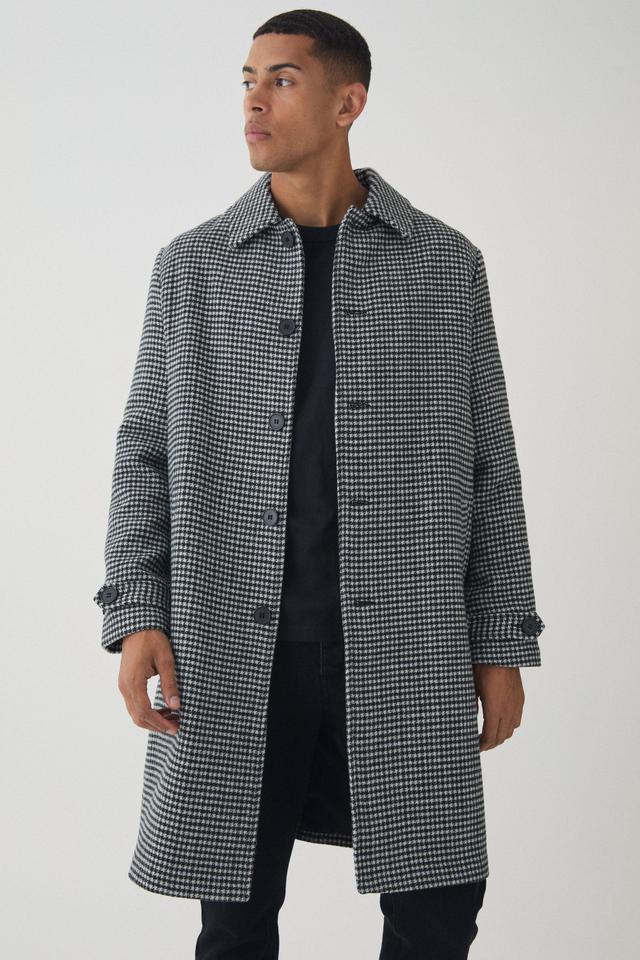 Check Collared Overcoat In Black | boohooMAN USA Product Image