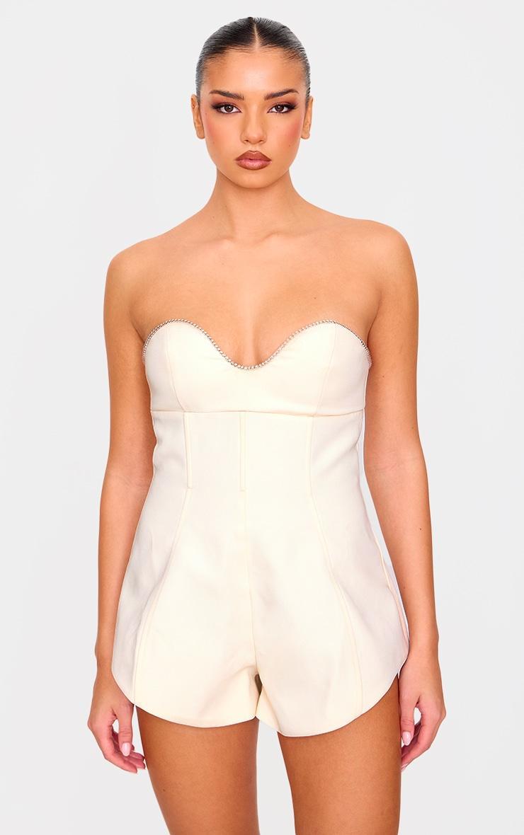 Cream Diamante Detail Bandeau Structured Romper Product Image