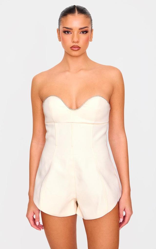 Cream Diamante Detail Bandeau Structured Romper Product Image