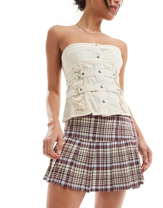 Motel plaid print mini pleated skirt in multi Product Image