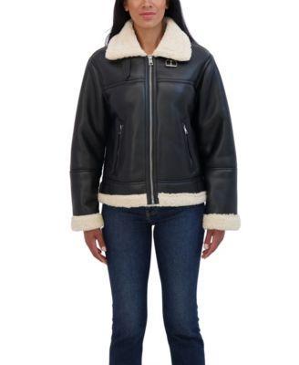 Women's Zip Front Faux Leather Shearling Jacket Product Image