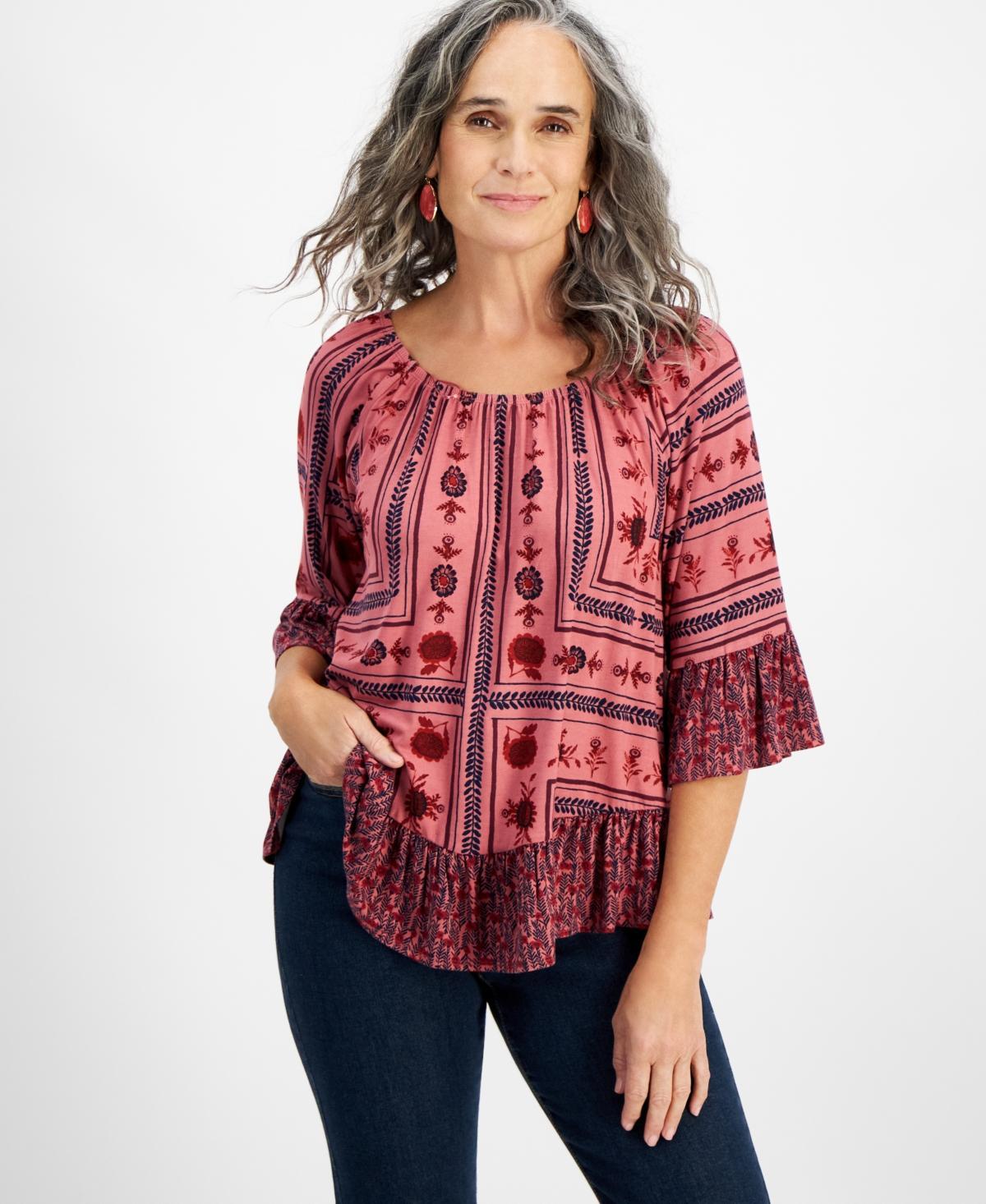 Style & Co Womens Printed On-Off Knit Top, Created for Macys Product Image