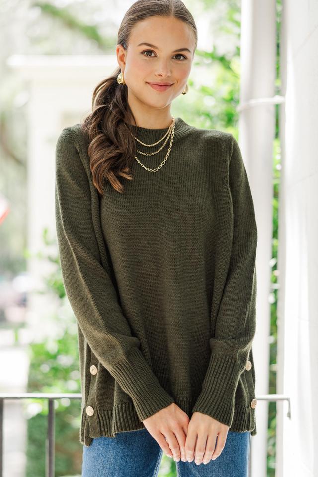 The Slouchy Olive Green Side Button Sweater Female Product Image