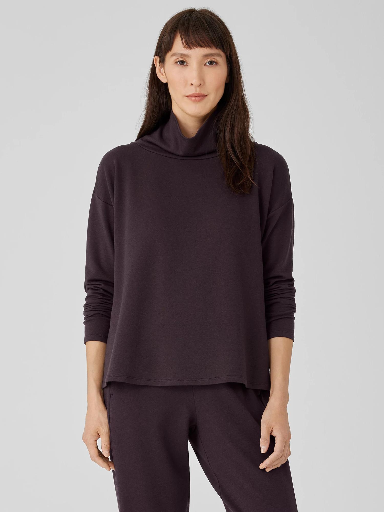 EILEEN FISHER Cozy Brushed Terry Hug Funnel Neck Topfemale Product Image