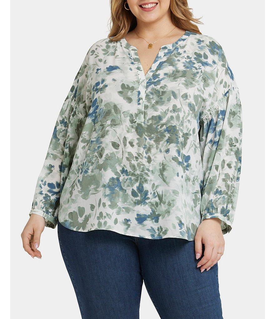 NYDJ Plus Size Paulina Printed Peasant Blouse Product Image