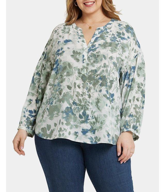 NYDJ Plus Size Paulina Printed Peasant Blouse Product Image