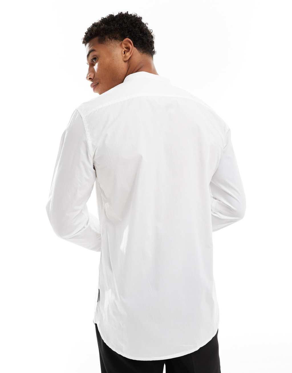 French Connection long sleeve henley shirt with single breast pocket in white Product Image