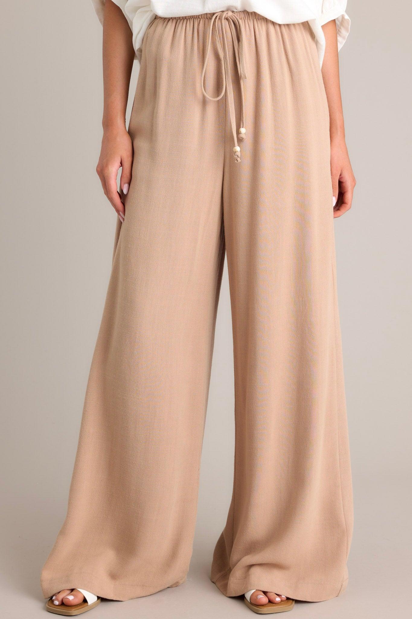 Effortless Elegance Tan Linen Blend Pants Product Image