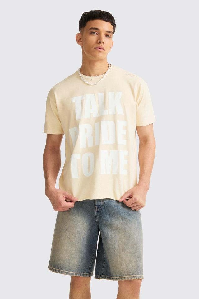 Boxy Talk Pride To Me Distressed T-shirt | boohooMAN USA Product Image