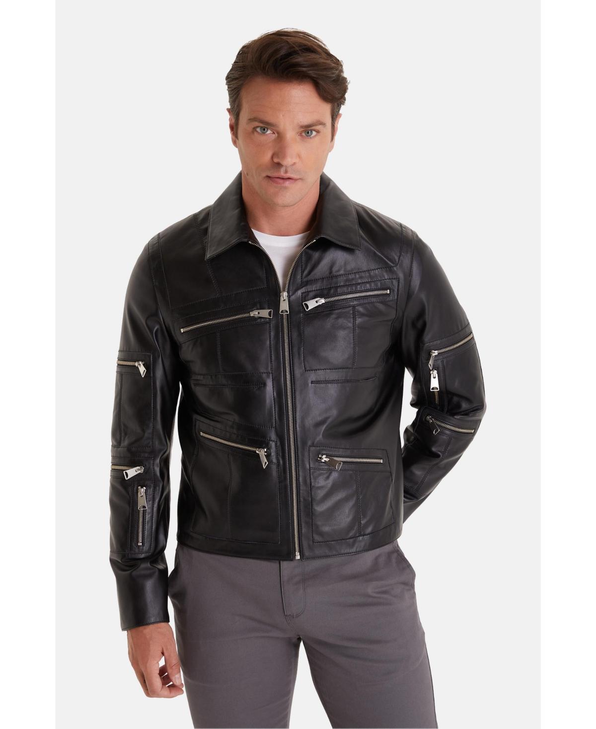 Mens Leather Fashion Jacket Black Product Image