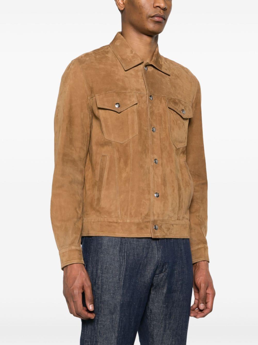 Classic-collar Suede Jacket In Brown Product Image