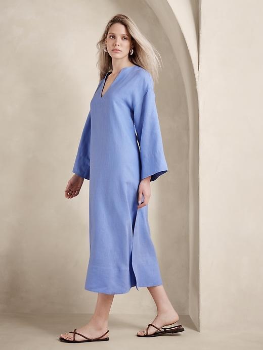 European Linen Kaftan Midi Dress Product Image