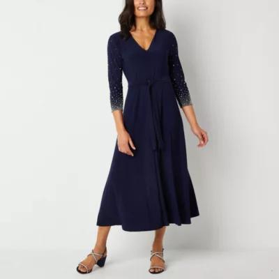 MSK 3/4 Sleeve Beaded Midi Fit + Flare Dress Product Image