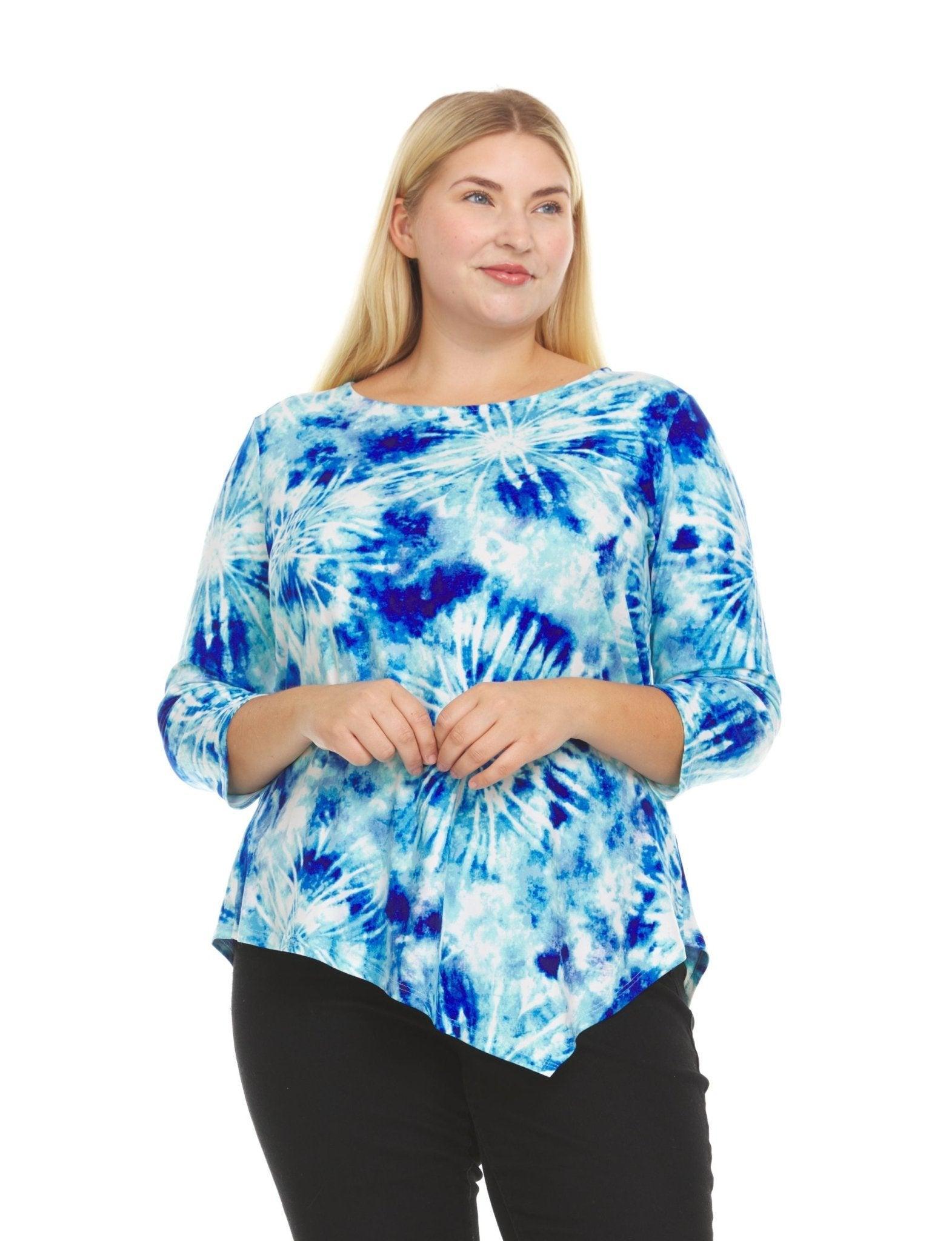 Tye Dye 3/4 Sleeeve Asymetrical Hem Top - Plus Product Image