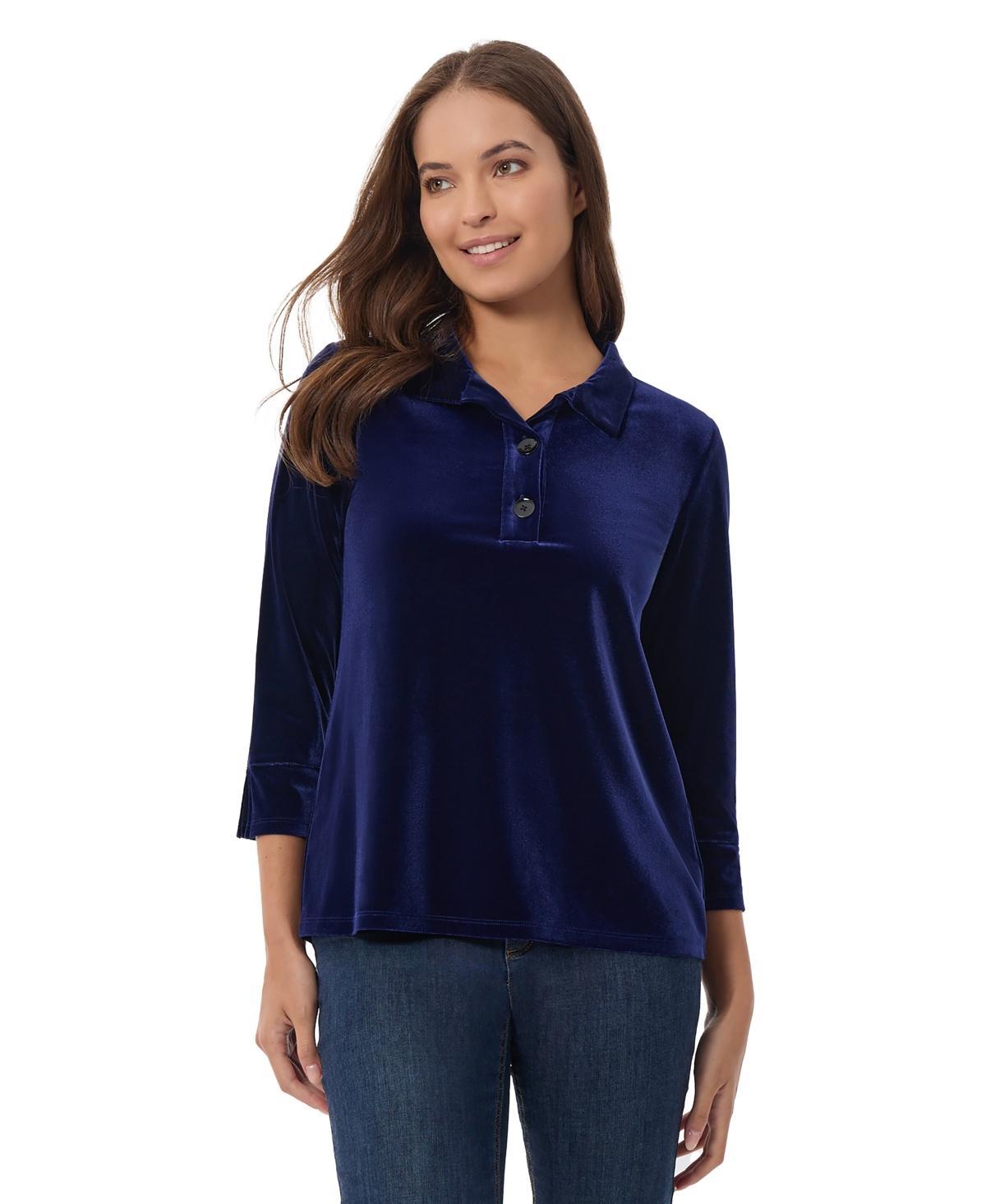 Jones New York Womens Stretch Velour 3/4 Sleeve Popover Collar Top Product Image