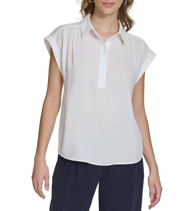 Calvin Klein Collared Neckline Cap Sleeve Blouse Product Image