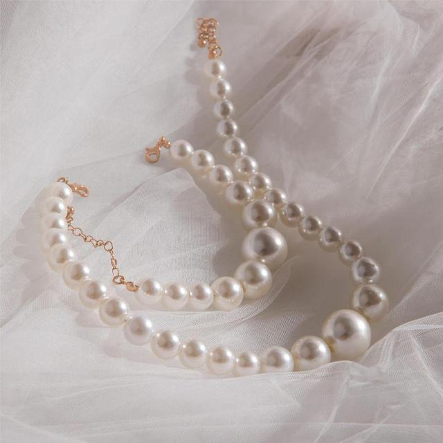 Set: Faux Pearl Beaded Necklace + Stud Earring + Bracelet Product Image