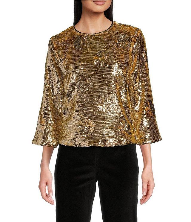 FRANCES VALENTINE Taylor Floral Sequin Bracelet Sleeve Top Product Image