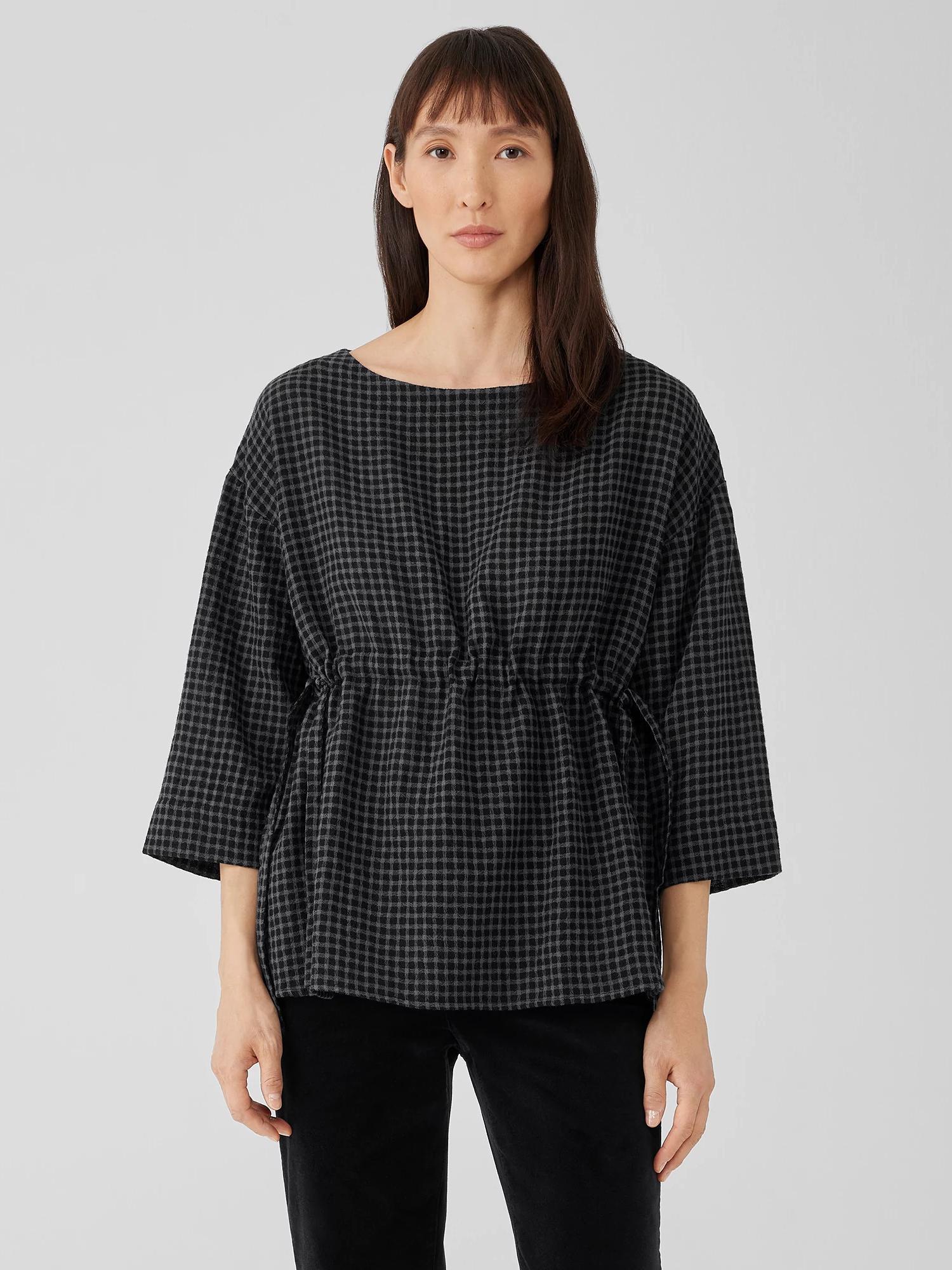 Wool Cotton Check Bateau Neck Top Product Image