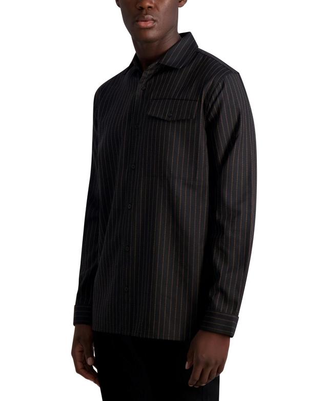 Karl Lagerfeld Paris Mens Oversized Striped Textured Long Sleeve with Chest Pocket Shirt Jacket Product Image