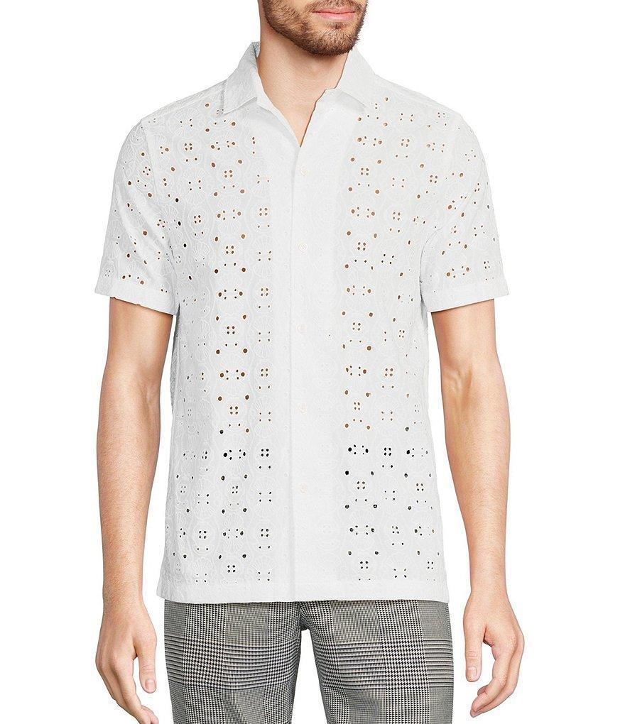 Murano Modern Maritime Collection Slim-Fit Eyelet Short Sleeve Woven Shirt Product Image