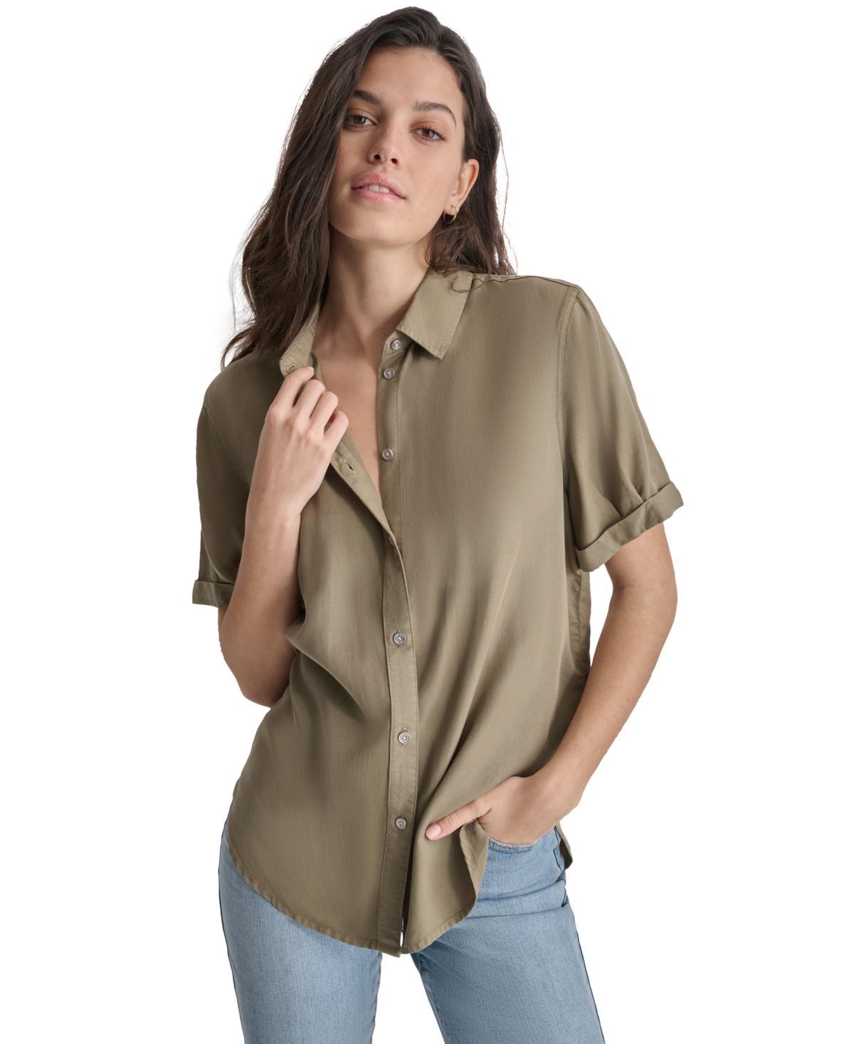 Dkny Jeans Womens Rolled-Sleeve Button-Up Shirt Product Image