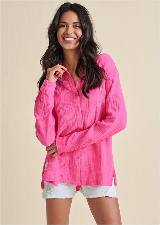 Textured Button-Down Top Product Image