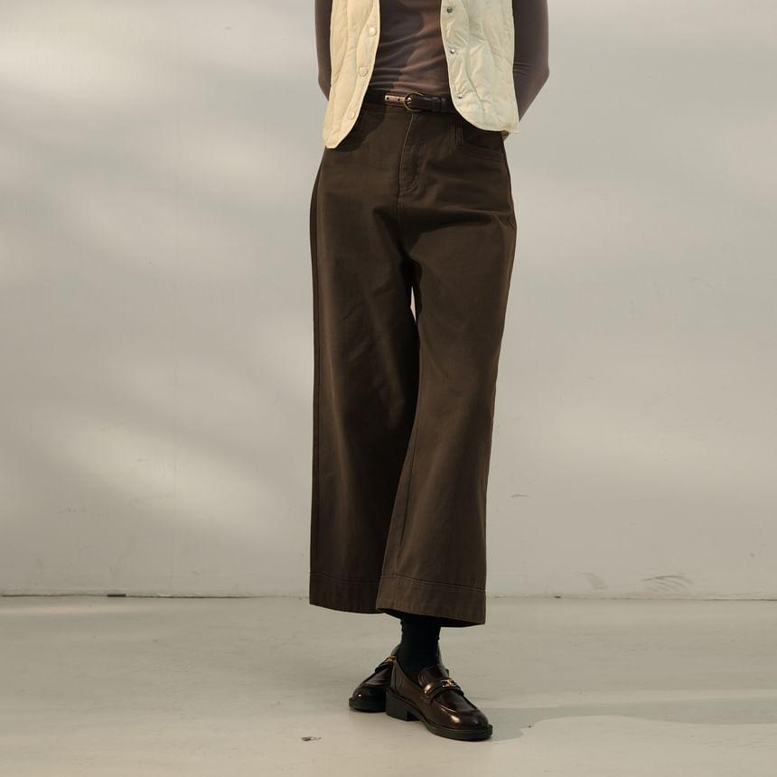 High Rise Plain Crop Wide Leg Pants Product Image