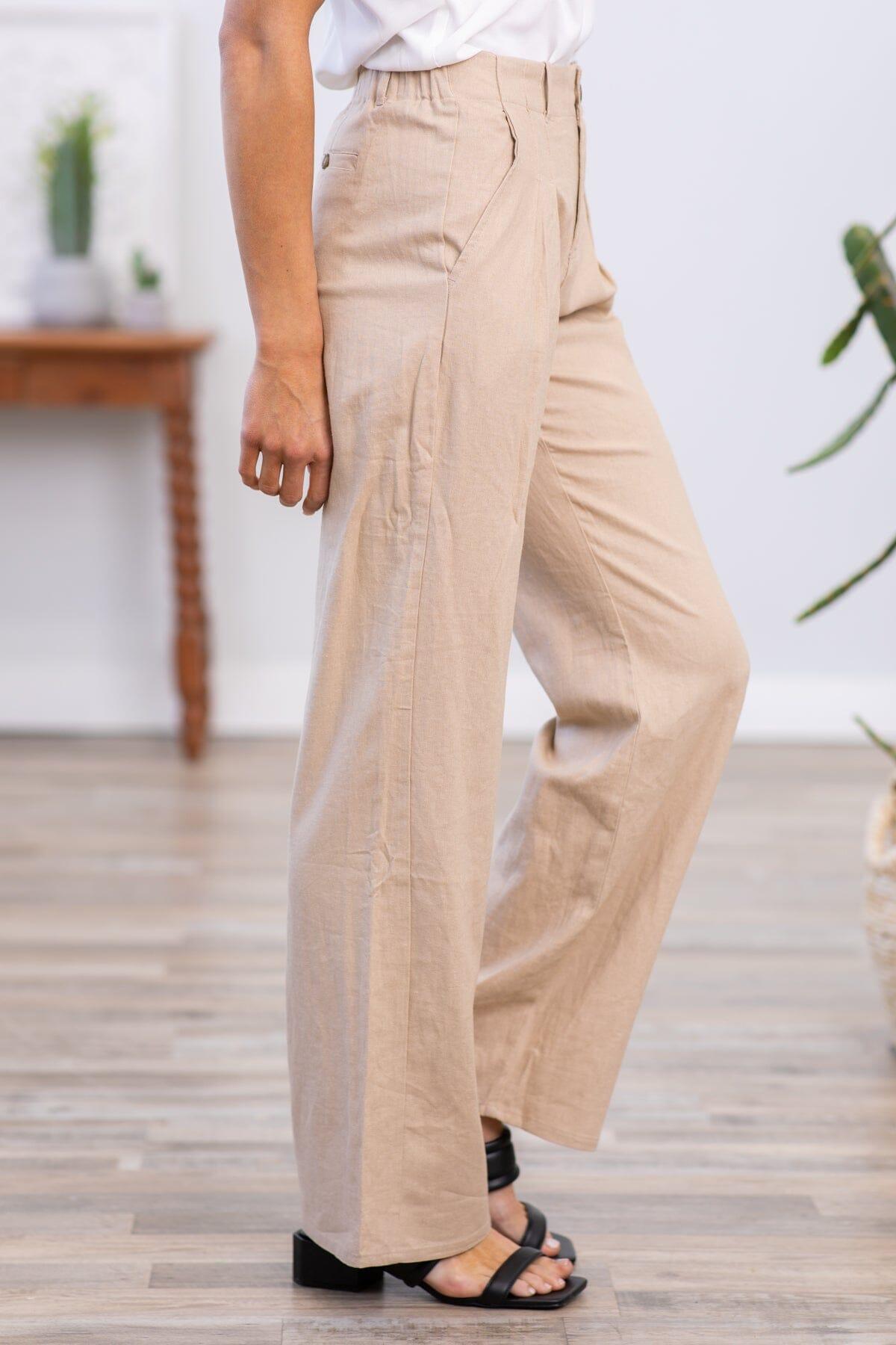 Tan Wide Leg Trouser Pants Product Image