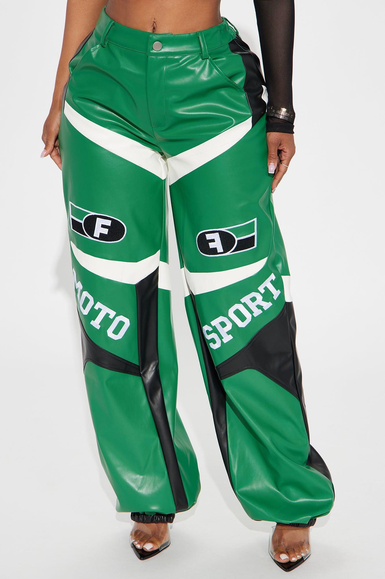 Be A Sport Faux Leather Moto Jogger - Green/combo Product Image