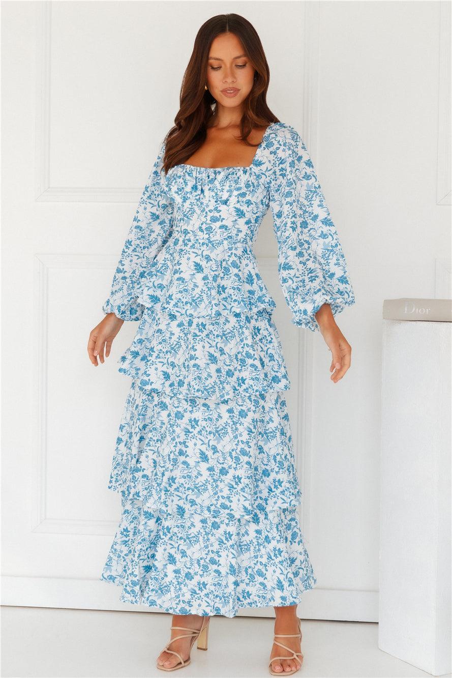 Pick Of The Day Long Sleeve Maxi Dress Blue Product Image