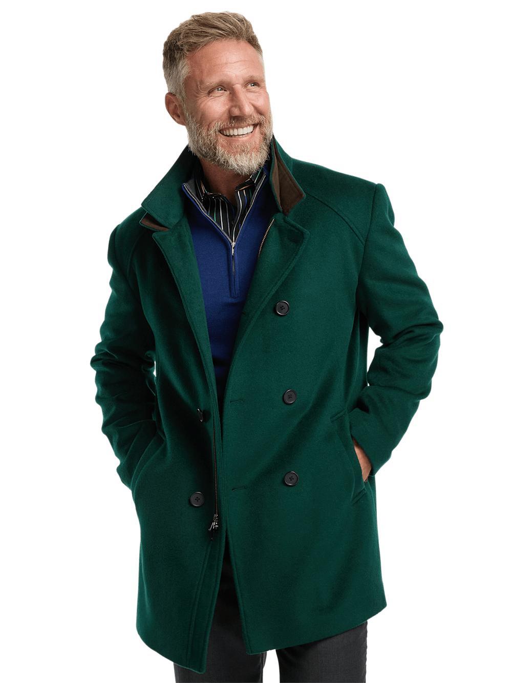 Wool Double Breasted Carcoat - Dark Green Product Image