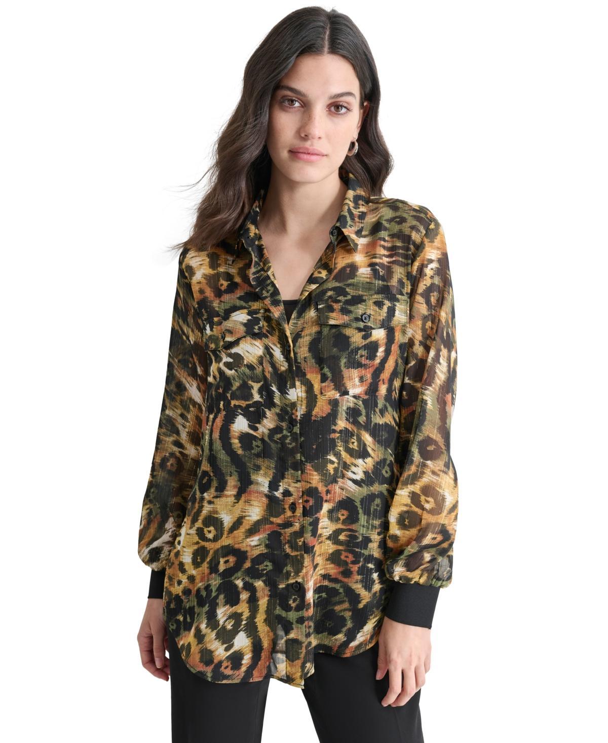 Dkny Womens Printed Chiffon Button-Front Blouse Product Image