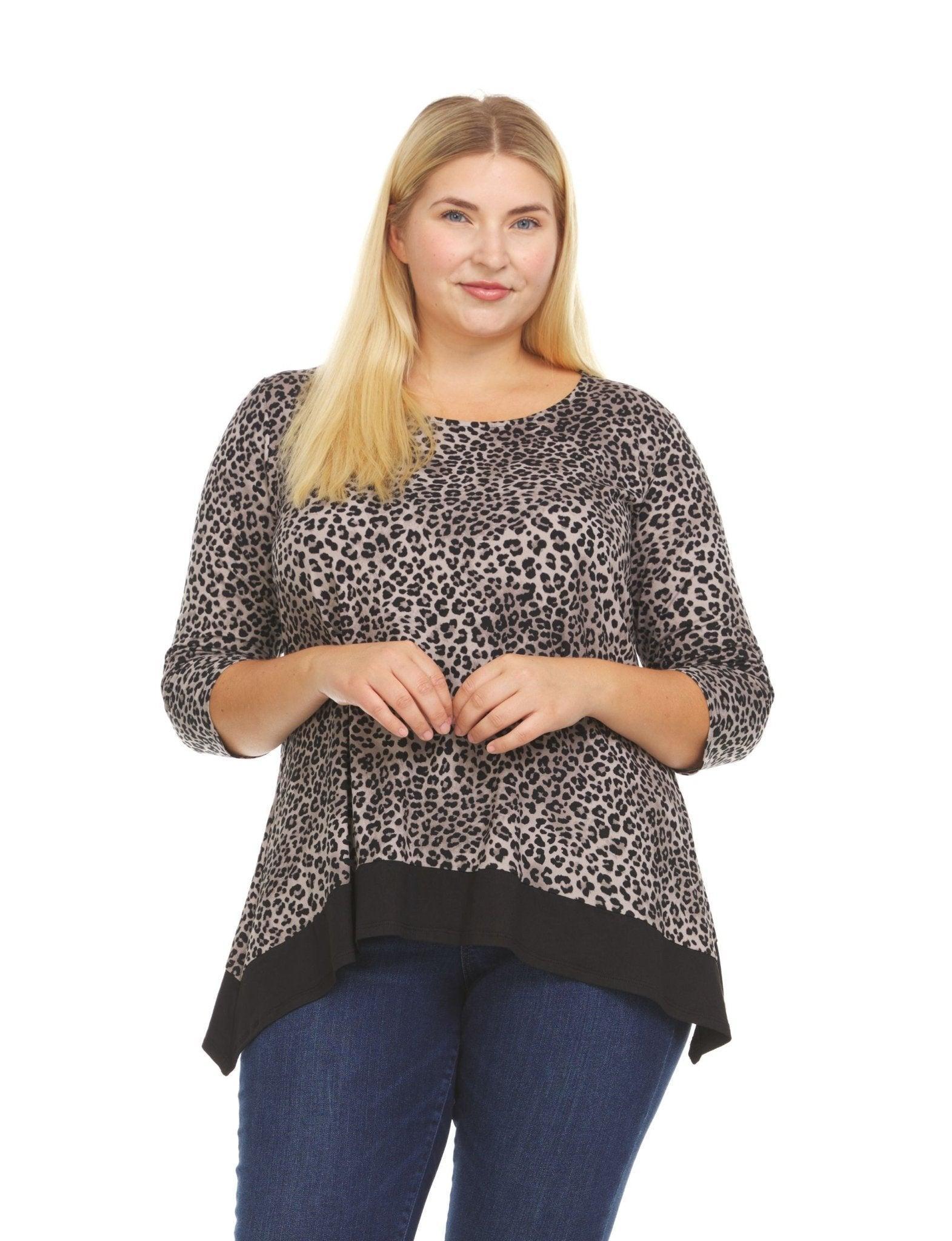 Leopard Print Tunic Top With Solid Color Handkerchief Bottom - Plus Product Image