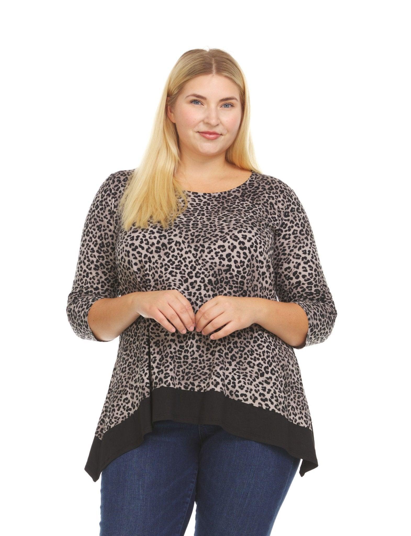 Leopard Print Tunic Top With Solid Color Handkerchief Bottom - Plus Product Image