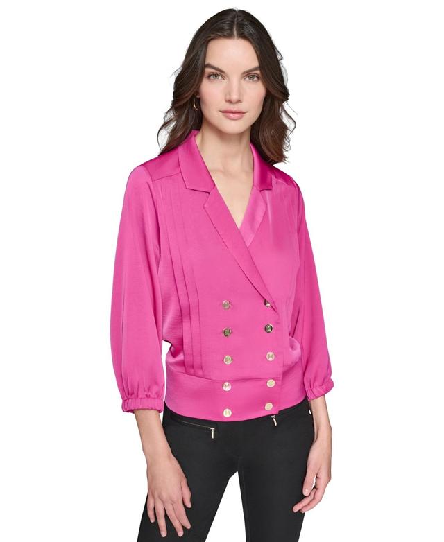 Karl Lagerfeld Paris Womens Double-Breasted Satin Top Product Image