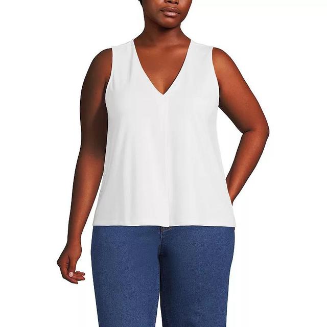 Plus Size Lands End Lightweight Pleated V-Neck Tank Top, Womens Product Image