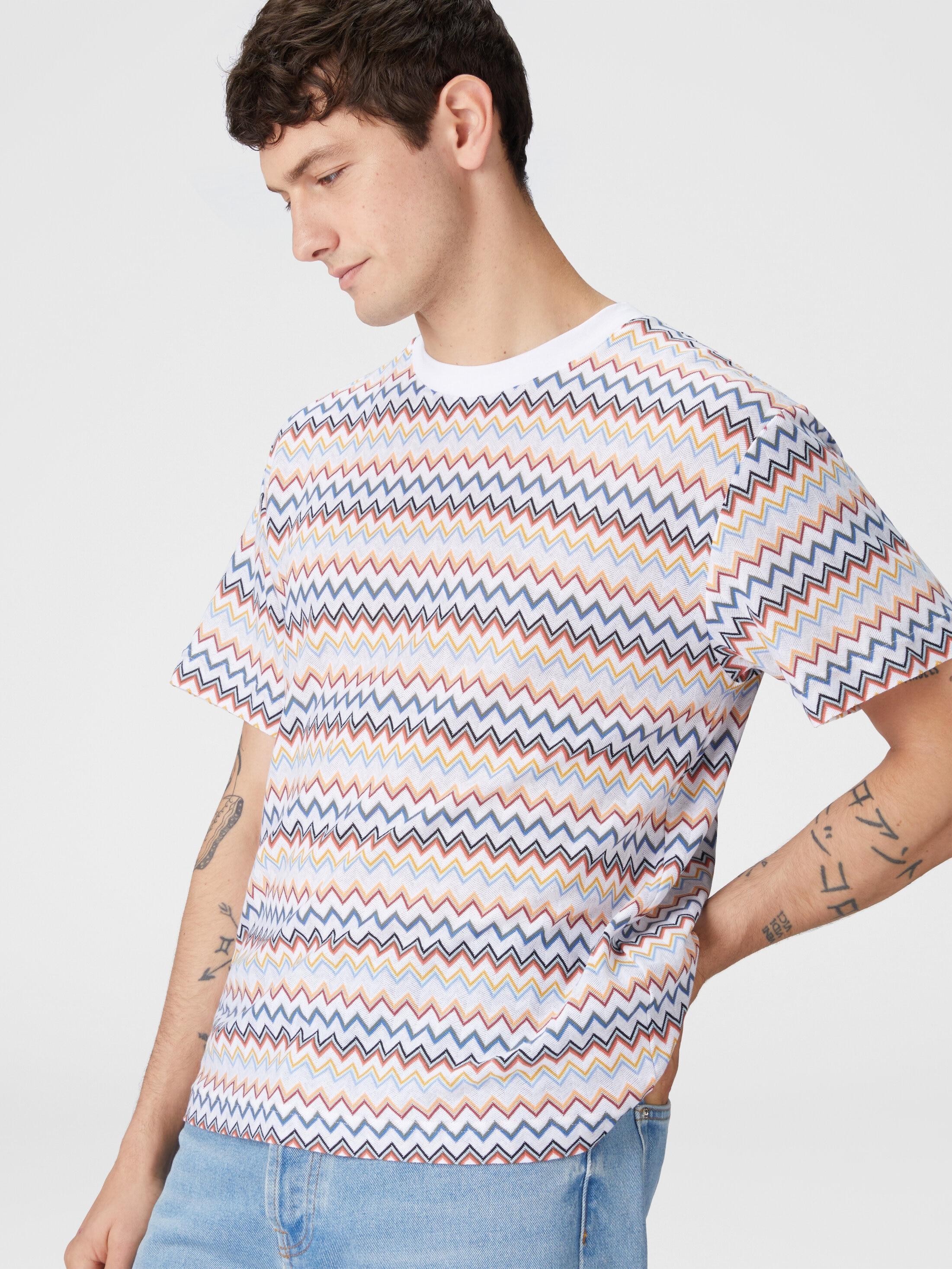 Zig zag cotton crewneck T-shirt with contrasting collar Product Image