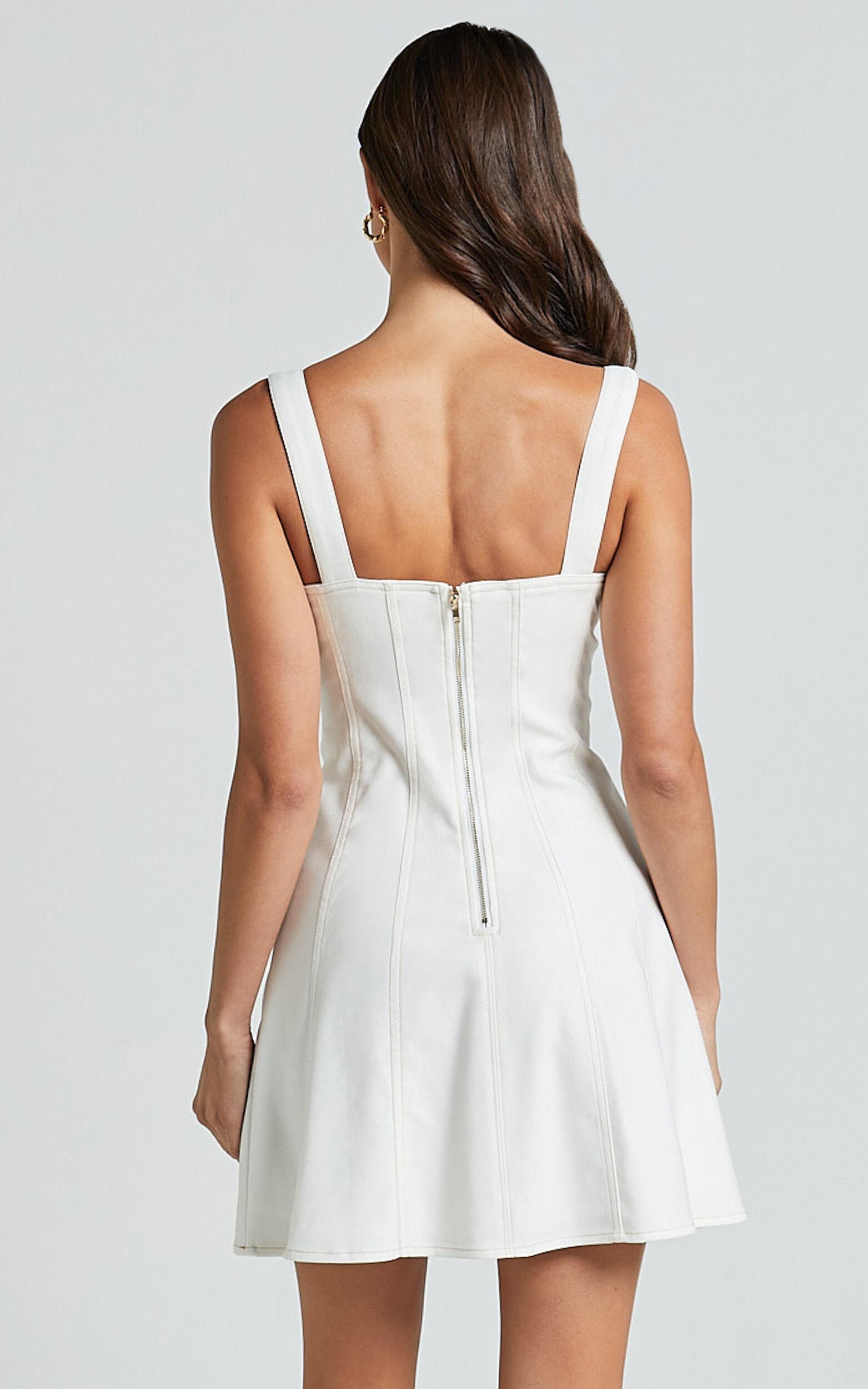 Dove Mini Dress - Sweetheart Wide Strap Fit and Flare Dress in White Product Image