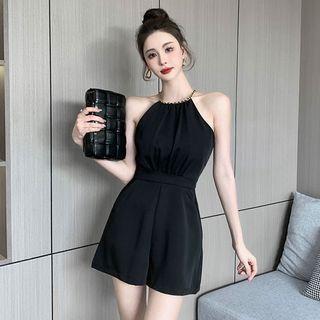 Halter Plain Wide Leg Romper Product Image