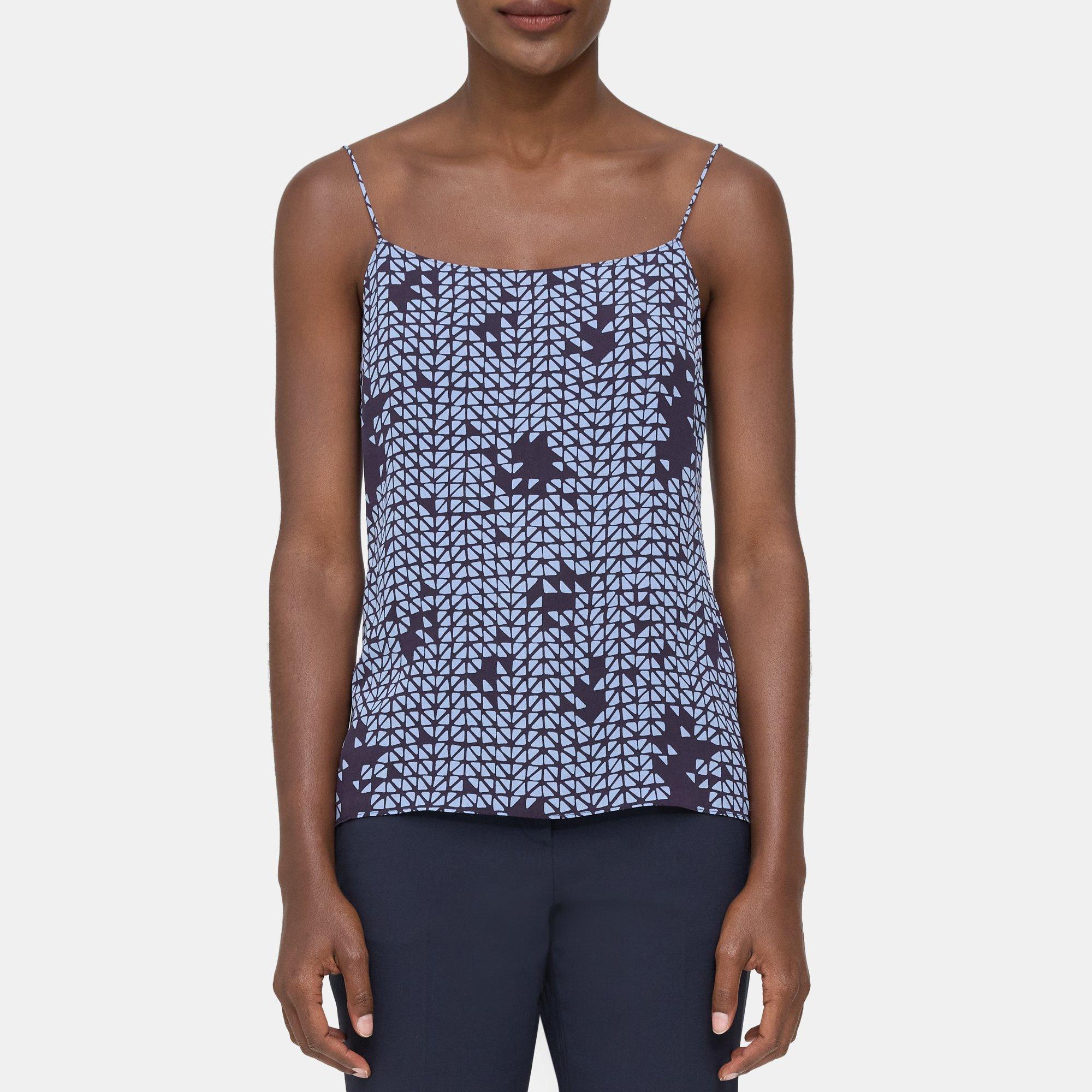 Geometric Silk Crepe Smocked Camisole | Theory Outlet Product Image