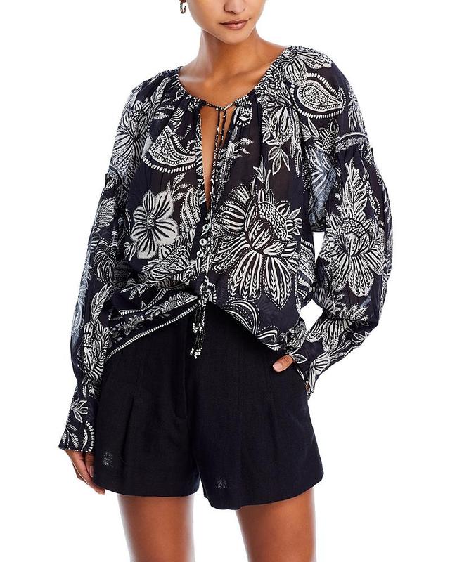 Farm Rio Paisley Bloom Black V Neck Top Product Image