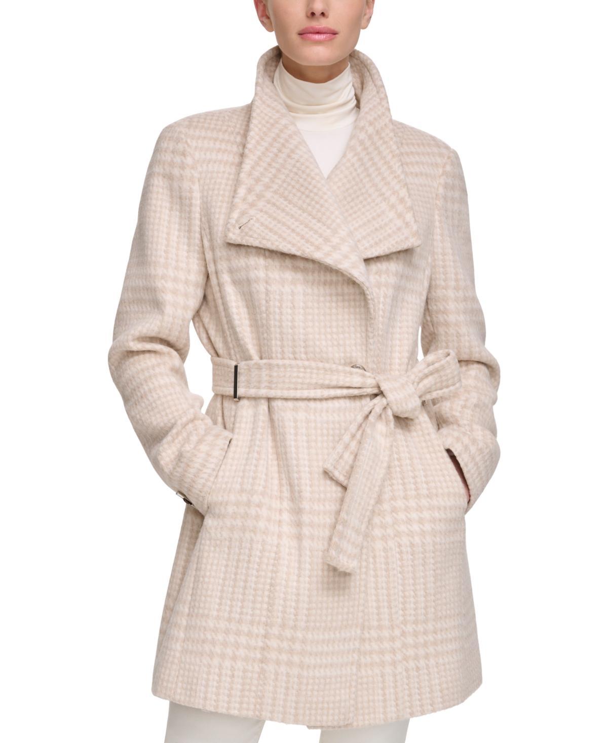 Calvin Klein Womens Asymmetrical Belted Wrap Coat, Created for Macys - Beige Product Image