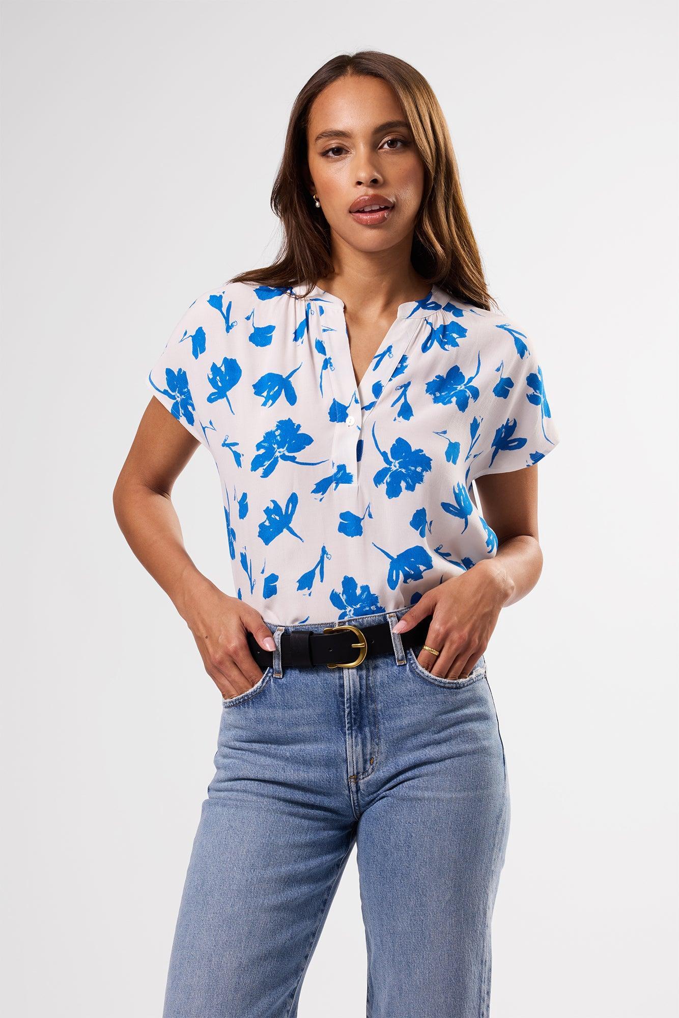 Renata Crepe Blouse - Aix Blue Product Image