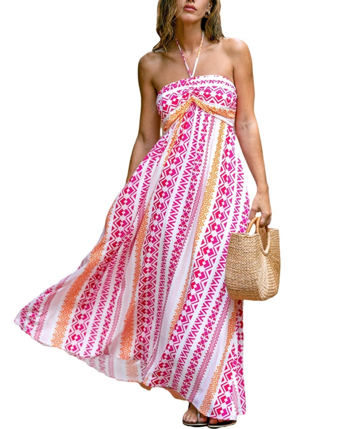 Cupshe Womens Geo Print Halterneck Maxi Beach Dress Product Image